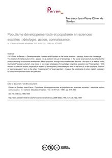 Populisme développementiste et populisme en sciences sociales : idéologie, action, connaissance. - article ; n°120 ; vol.30, pg 475-492