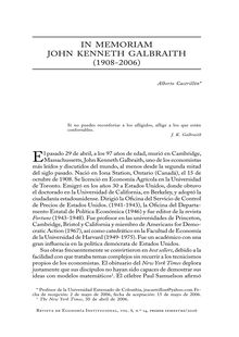 In Memoriam. John Kenneth Galbraith (1908-2006) (In Memoriam. John Kenneth Galbraith (1908-2006))