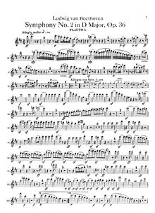 Partition flûte 1, 2, Symphony No.2, D major, Beethoven, Ludwig van