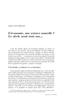 L économie, une science nouvelle ? Ce siècle avait trois ans... - article ; n°133 ; vol.36, pg 15-24