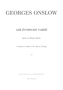 Partition complète, Air écossais varié, Op.5, E♭ major, Onslow, Georges