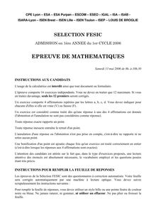 Mathématiques 2006 Concours FESIC