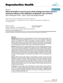 Maternal health in resource-poor urban settings: how does women s autonomy influence the utilization of obstetric care services?