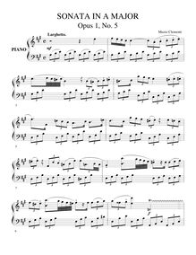 Partition Sonata No. 5 en A Major, Six Piano sonates, Op. 1, Clementi, Muzio