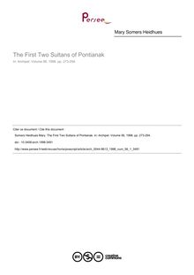 The First Two Sultans of Pontianak - article ; n°1 ; vol.56, pg 273-294