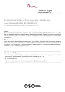 Le comportement de la firme innovante : structure de gouvernance et mode de financement - article ; n°1 ; vol.84, pg 7-26