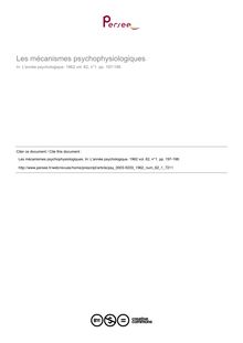 Les mécanismes psychophysiologiques - compte-rendu ; n°1 ; vol.62, pg 197-198