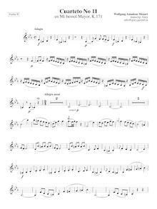Partition violon II, corde quatuor No.11, E♭ major, Mozart, Wolfgang Amadeus