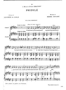 Partition complète (F♯ major: medium voix), Phidylé, A♭ major
