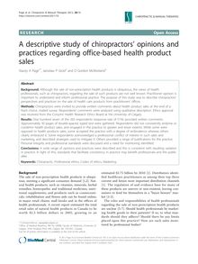 A descriptive study of chiropractors  opinions and practices regarding office-based health product sales