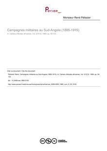 Campagnes militaires au Sud-Angola (1885-1915) - article ; n°33 ; vol.9, pg 54-123
