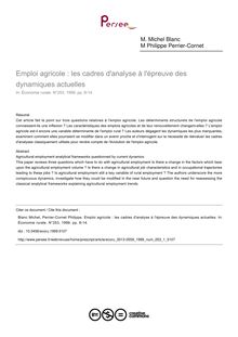 Emploi agricole : les cadres d analyse à l épreuve des dynamiques actuelles - article ; n°1 ; vol.253, pg 8-14