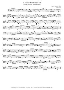 Partition Allegro en D major, WKO 186 (clef en basse et en alto), 27 pièces pour viole de basse
