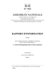 Rapport d information déposé par la Délégation de l Assemblée nationale pour l Union européenne, sur la diversité linguistique dans l Union européenne