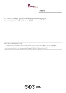 Psychologie génétique et psychopédagogie - compte-rendu ; n°1 ; vol.52, pg 290-292