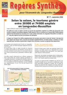 En Languedoc-Roussillon, selon la saison, le tourisme génère entre 30 000 et 74 000 emplois 