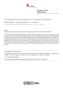 Innovations dans les institutions et l analyse monétaires américaines : les greenbacks « revisités » - article ; n°6 ; vol.39, pg 1330-1359