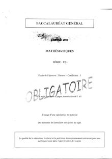 Mathématiques 2004 Sciences Economiques et Sociales Baccalauréat général