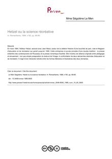Hetzel ou la science récréative - article ; n°65 ; vol.19, pg 69-80