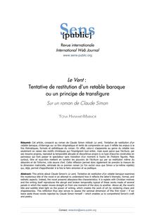 Le Vent : Tentative de restitution d un retable baroque ou un principe de transfigure Sur un roman de Claude Simon