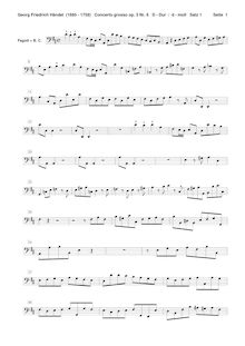 Partition Continuo (bassons, Basses, clavier), Concerto Grosso en D major, HWV 317