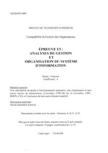 Analyses de gestion et organisation du système d information 2004 BTS Comptabilité et gestion des organisations