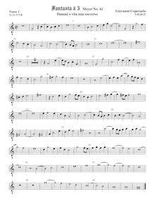 Partition ténor viole de gambe 1, octave aigu clef, Fantasia pour 5 violes de gambe, RC 50