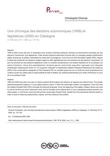 Une chronique des élections autonomiques (1999) et législatives (2000) en Catalogne - article ; n°1 ; vol.13, pg 137-143