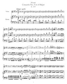 Partition de piano et partition de violon, violon Concerto No.5
