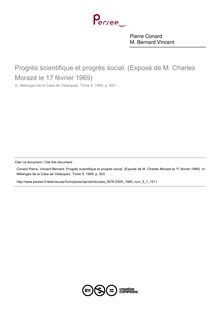 Progrès scientifique et progrès social. (Exposé de M. Charles Morazé le 17 février 1969)  ; n°1 ; vol.5, pg 503-503