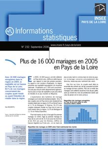 Plus de 16 000 mariages en 2005 en Pays de la Loire