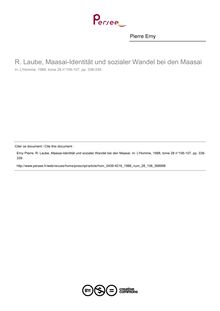 R. Laube, Maasai-Identität und sozialer Wandel bei den Maasai  ; n°106 ; vol.28, pg 338-339
