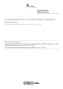 La mobilité sociale dans une société socialiste : l expérience Tchécoslovaque - article ; n°1 ; vol.7, pg 129-184