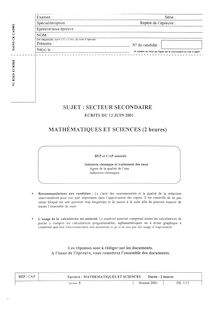 Mathématiques - Sciences 2001 CAP Agent de la Qualité de l eau