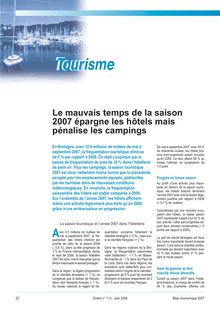 Tourisme : le mauvais temps de la saison 2007 épargne les hôtels mais pénalise les campings (Octant n° 113)