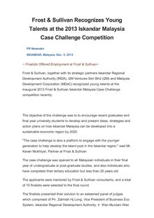 Frost & Sullivan Recognizes Young Talents at the 2013 Iskandar Malaysia Case Challenge Competition