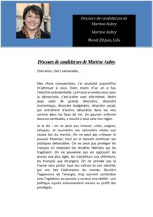 Discours de candidature de Martine Aubry