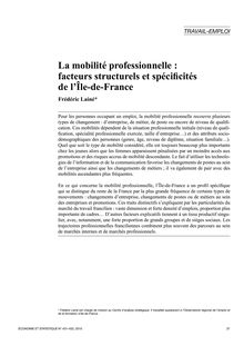 La mobilité professionnelle : facteurs structurels et spécificités de lÎle-de-France