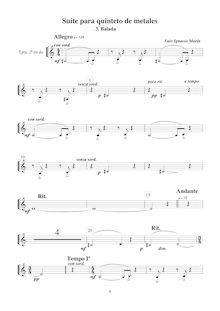 Partition trompette 2 (C),  para quinteto de metales, Marín García, Luis Ignacio