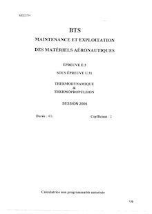 Thermodynamique - thermopropulsion 2005 BTS Maintenance matériels aéronautiques