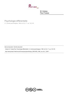 Psychologie différentielle - compte-rendu ; n°1 ; vol.84, pg 143-145