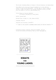 Essays on Various Subjects - Principally Designed for Young Ladies