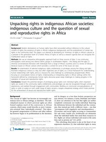 Unpacking rights in indigenous African societies: indigenous culture and the question of sexual and reproductive rights in Africa