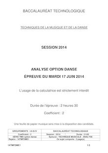 Bac 2014 -  Série TMD Option Danse - Analyse