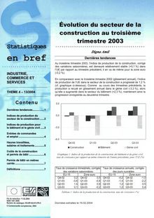 Évolution du secteur de la construction au troisième trimestre 2003