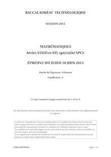Bac 2015: sujet Mathématiques Séries STI2D et STL spécialité SPCL