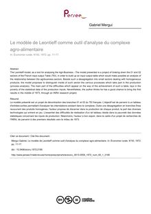 Le modèle de Leontieff comme outil d analyse du complexe agro-alimentaire - article ; n°1 ; vol.93, pg 11-17