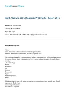 South Africa In Vitro Diagnosis(IVD) Market Report 2016