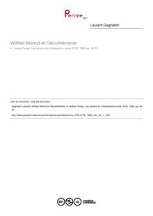Wilfred Monod et l œcuménisme - article ; n°1 ; vol.23, pg 50-53