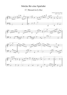 Partition Menuet en G major [BWV Anh.149], 18 pièces pour a Musical Clock
